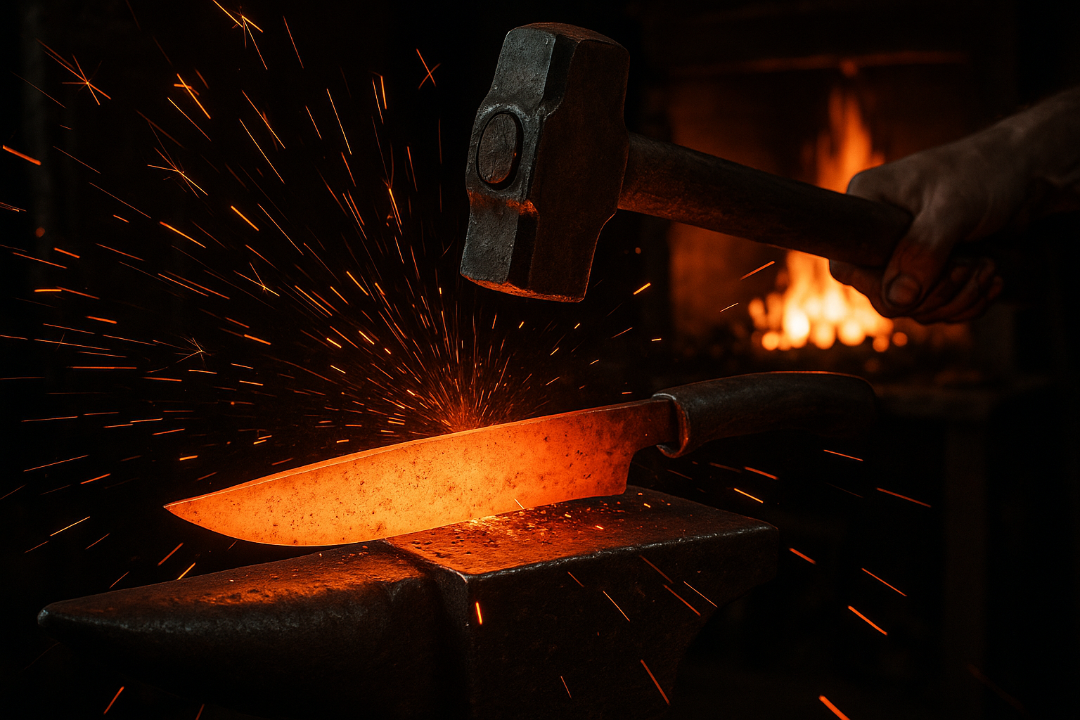 generate a forge knife and sparks image.